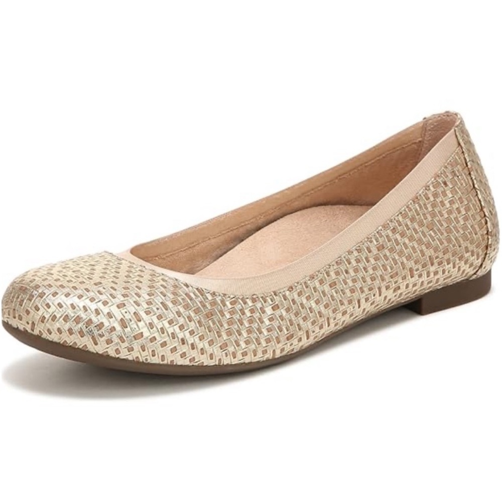 Vionic Anita Woven Gold Leather Ballet Flat size 7.5